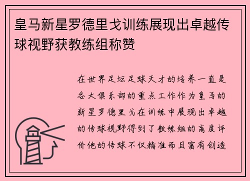 皇马新星罗德里戈训练展现出卓越传球视野获教练组称赞 皇马新星罗德里戈训练展现出卓越传球视野获教练组称赞